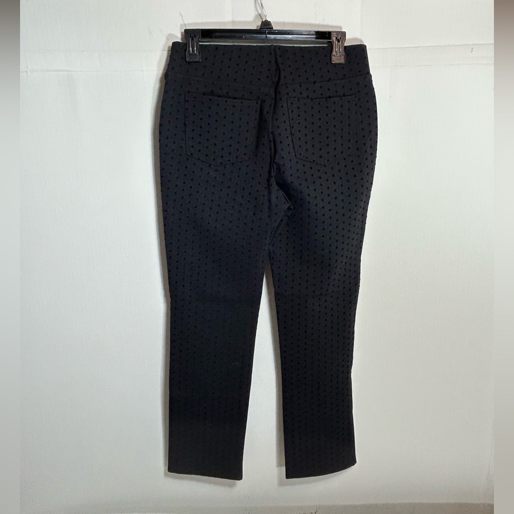 Soft Surroundings Black Pants with Black Velvet Polka Dots, Straight Leg - Picture 2 of 10